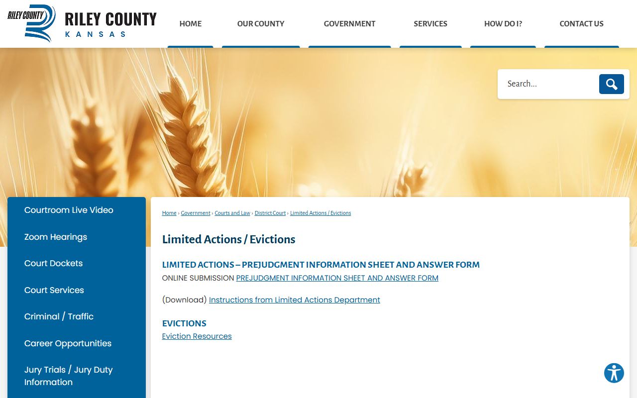 Riley County Clerk of the Court limited actions eviction records