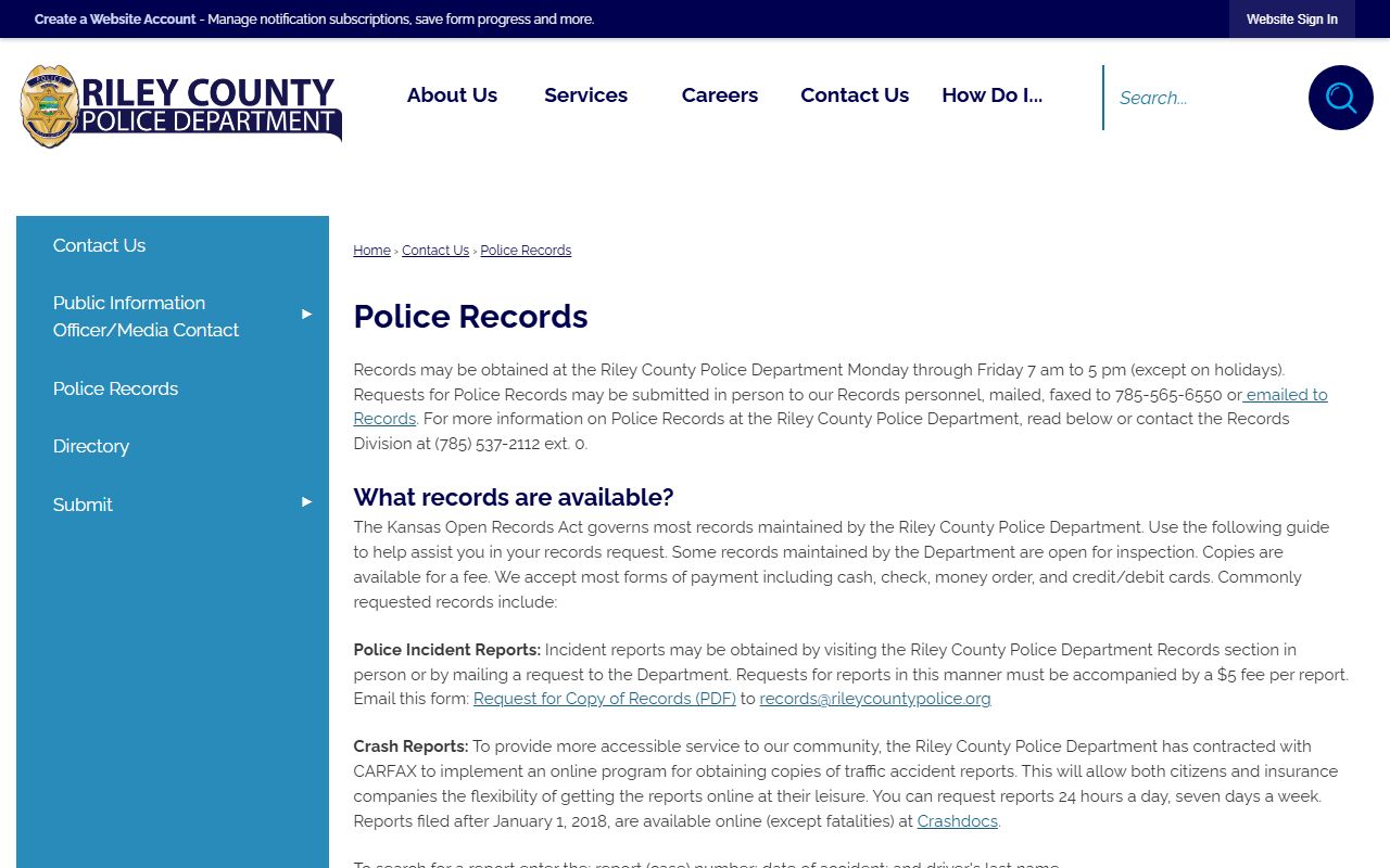Riley County arrest records from the RCPD Police Records page