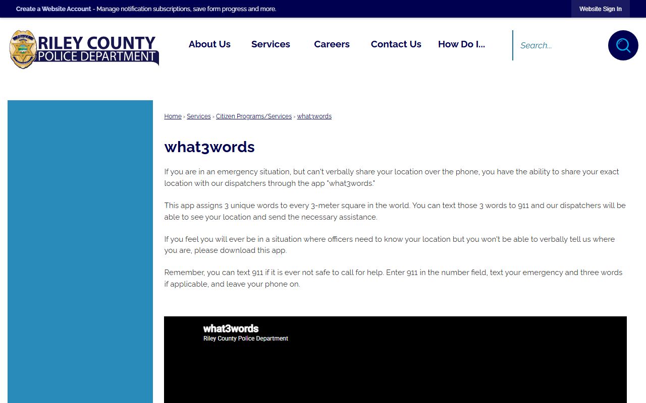 Riley County arrest records and RCPD what3words public safety page