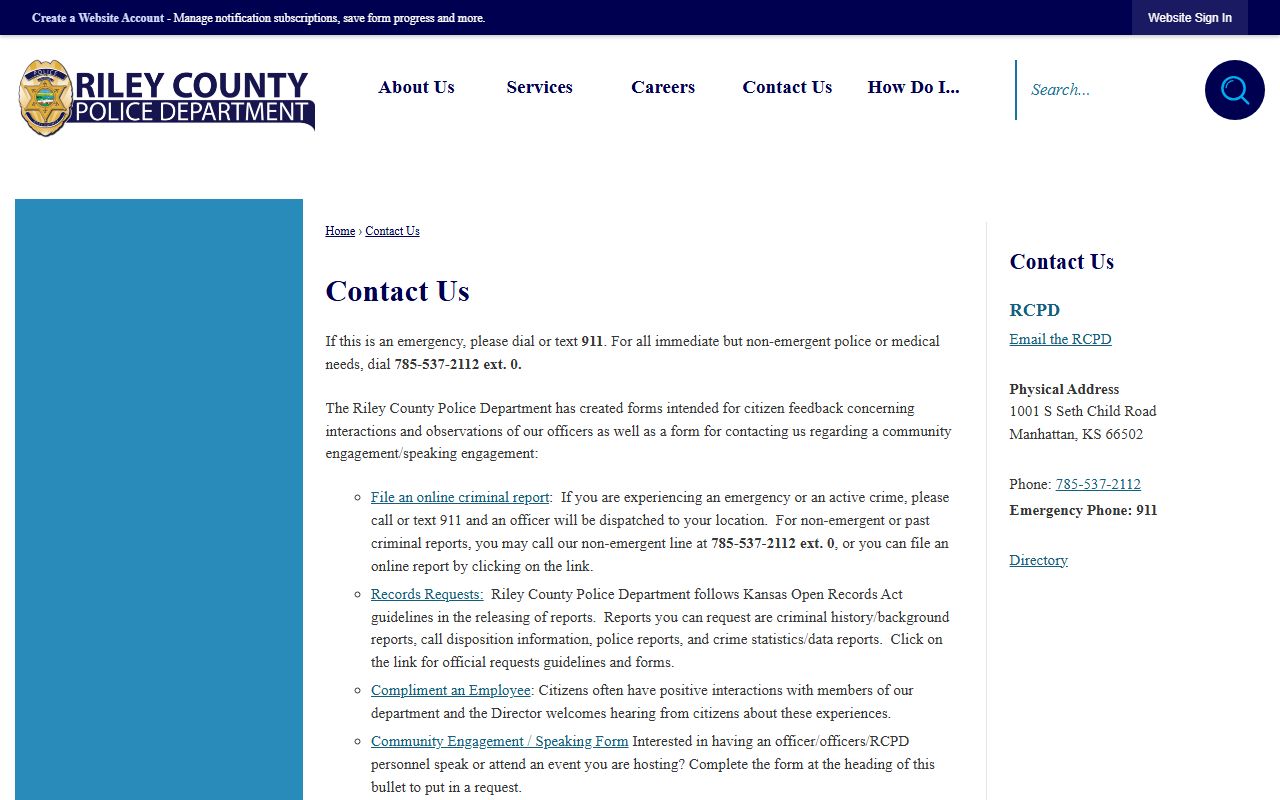 Riley County arrest records and Riley County Police contact information