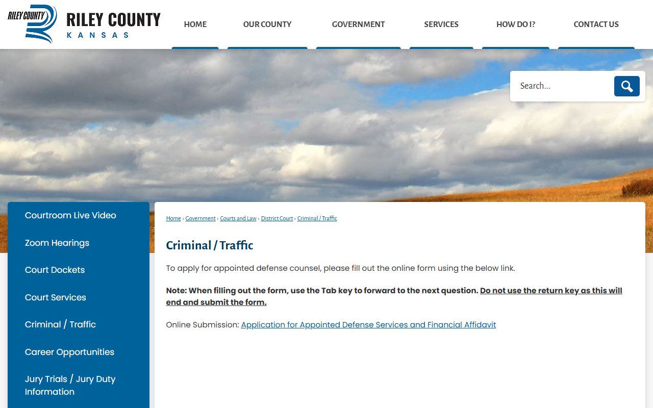 Riley County criminal court records criminal traffic page
