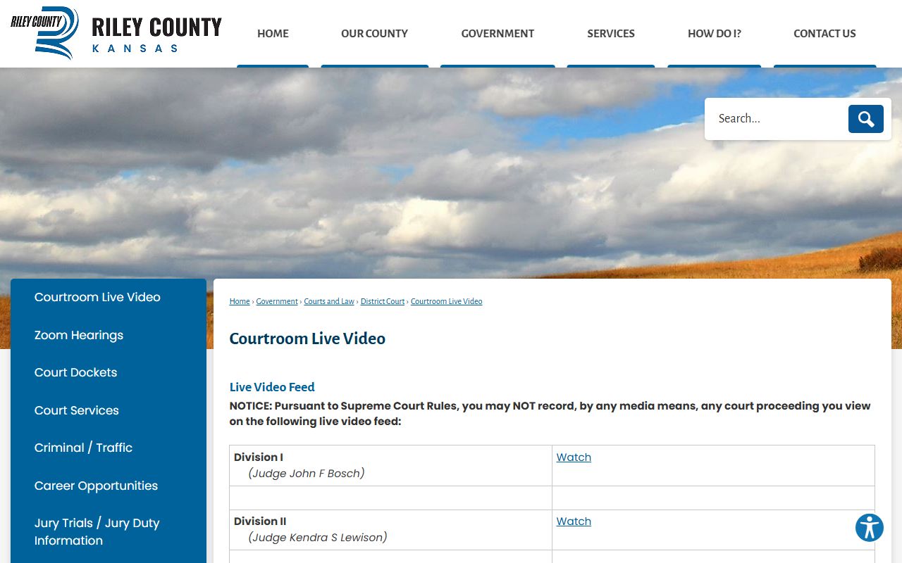 Riley County District Court courtroom live video records