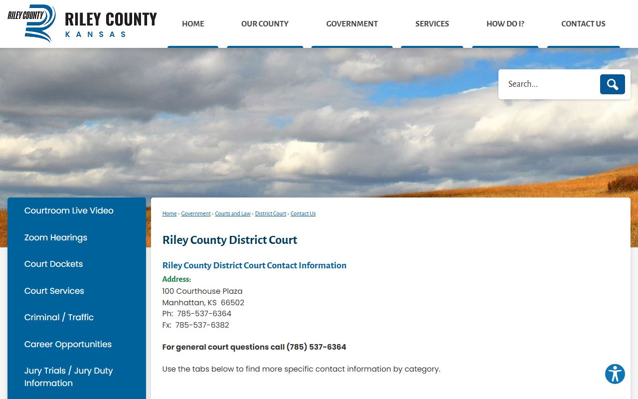 Riley County District Court contact page judges clerk court services