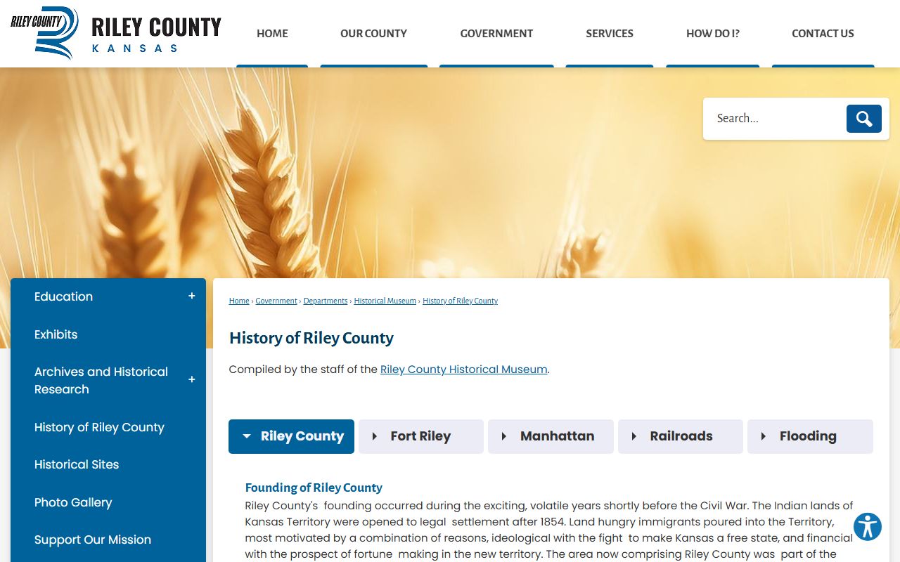 Riley County court records county history page