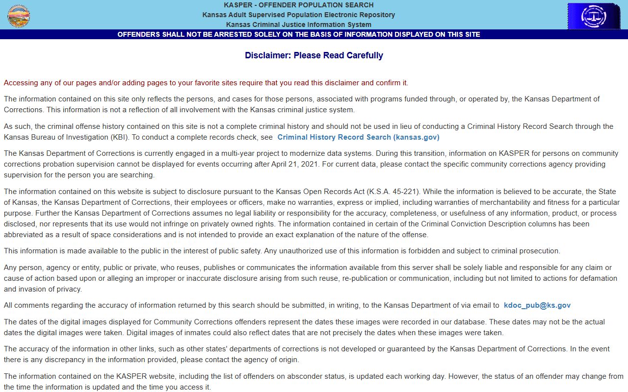 Riley County inmate records and KDOC KASPER offender search
