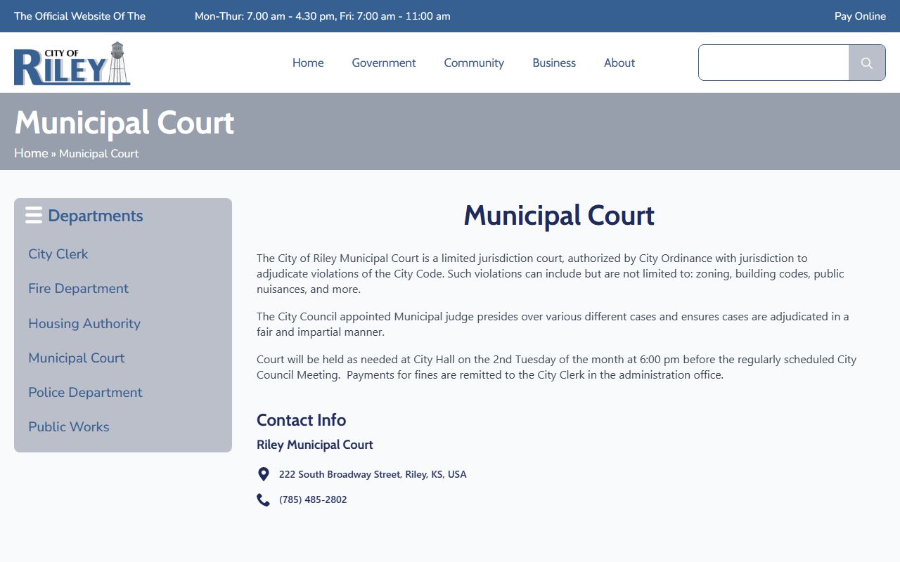 Riley County probate records City of Riley Municipal Court contrast