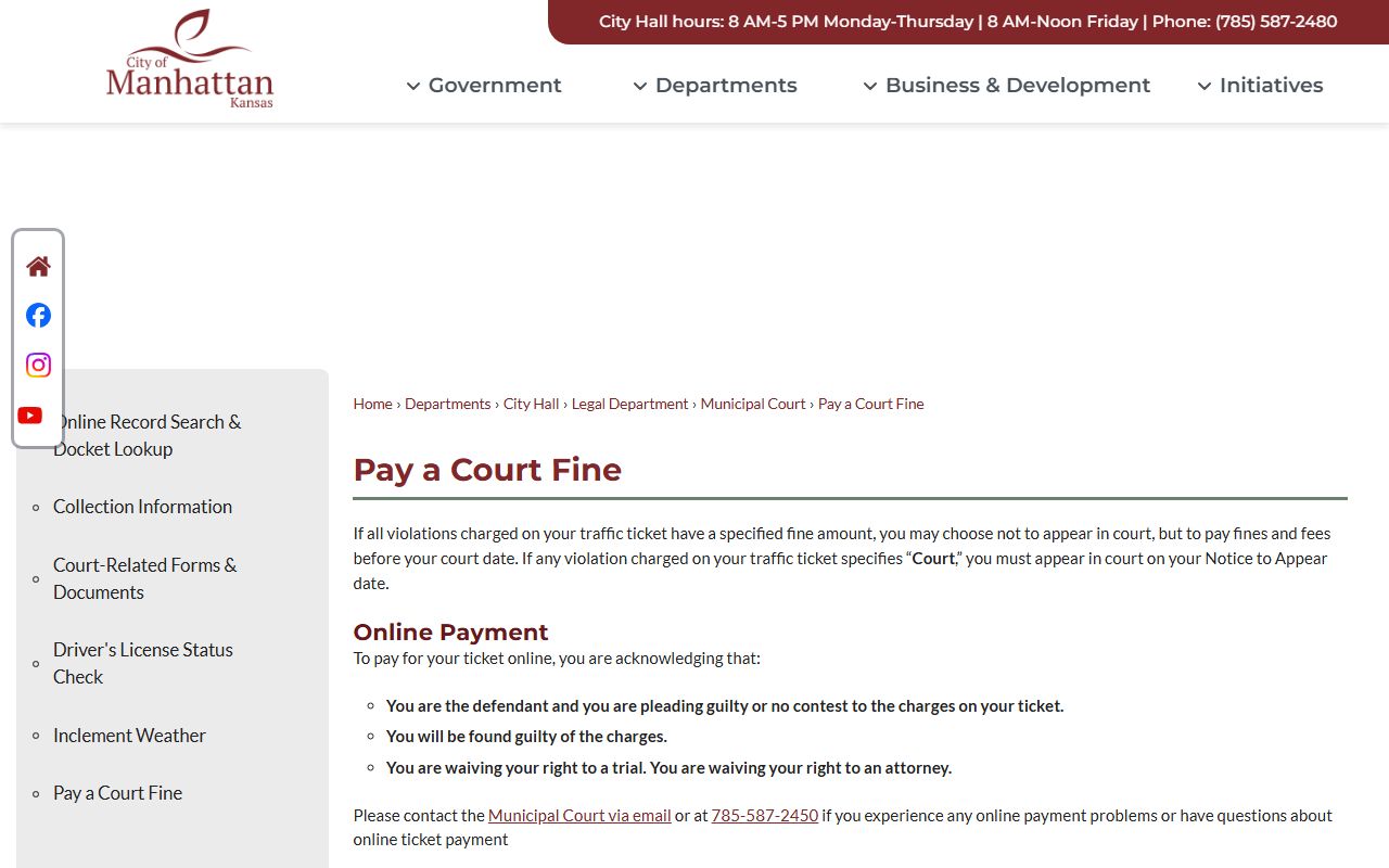 Riley County traffic court records Manhattan pay a court fine page